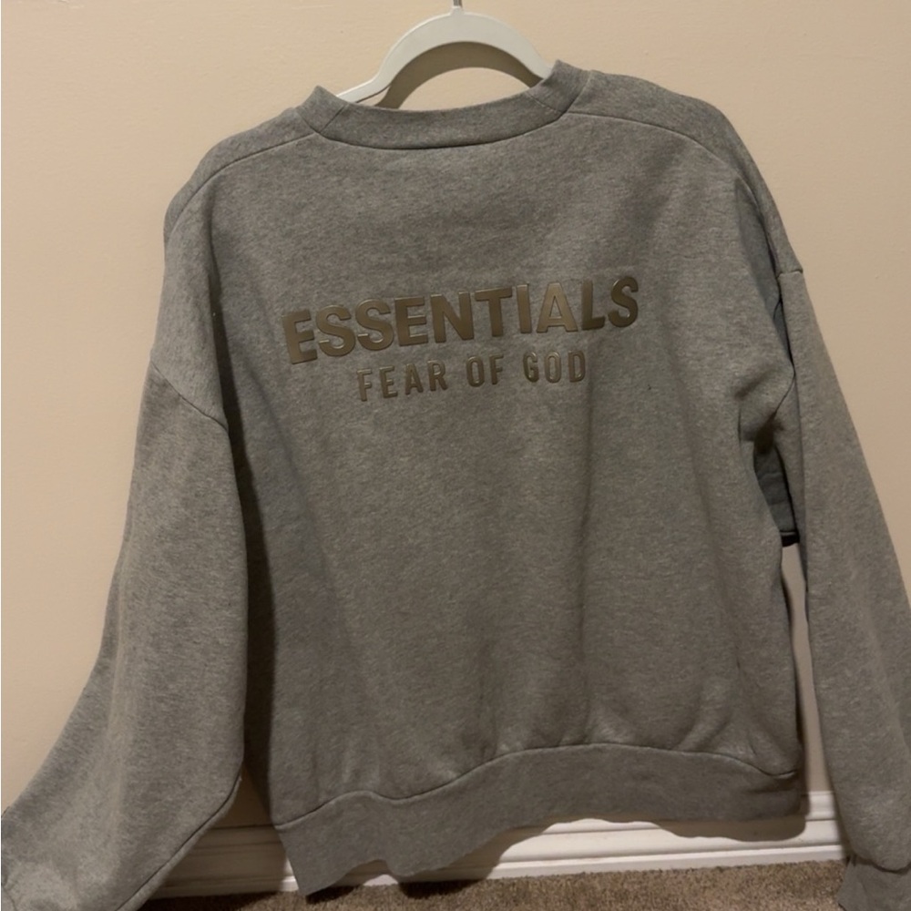Fear of God ESSENTIALS Gray Crewneck Sweatshirt with Back Logo